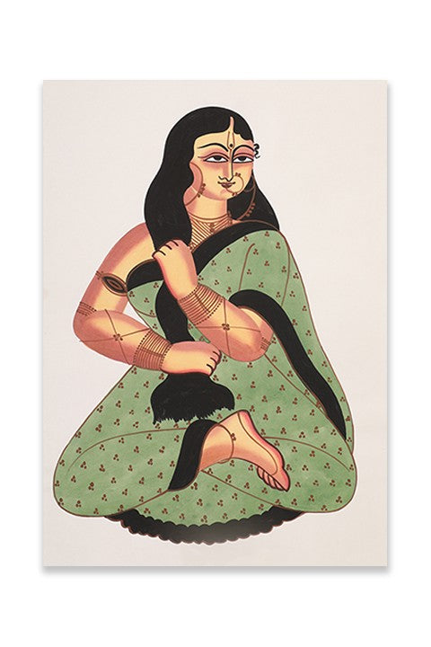 Woman in Green Saree Making Hair