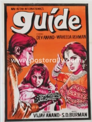 Guide 1965 Original vintage Bollywood poster of Guide 1965 for sale, from the time of release of the film. The movie starring Dev Anand and Waheeda Rehman, was directed by Vijay Anand