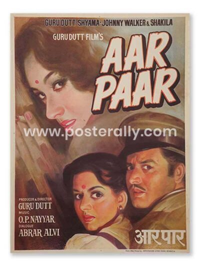 Aar Paar 1954 Movie Poster. Buy Original Bollywood Posters online India. Vintage Hand Painted Movie Posters of classics of Hindi cinema. Guru Dutt movies.