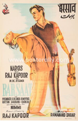 Barsaat Original Vintage Bollywood Movie Poster. Starring Raj Kapoor and Nargis. 100% authenticity guaranteed. Shipping worldwide.