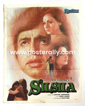 Silsila 1981 Original Movie Poster. Yash Chopra Movie Posters. Starring Amitabh Bachchan, Jaya Bachchan, Rekha, Sanjeev Kumar. Buy Bollywood Movie Posters.
