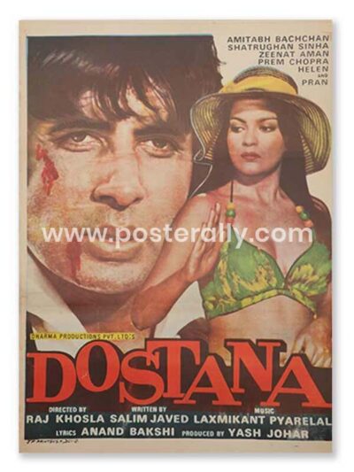 Dostana 1980 Movie Poster. Buy Original Bollywood Posters online India. Vintage Hand Painted Movie Posters of classics of Hindi cinema. Amitabh Bachchan.