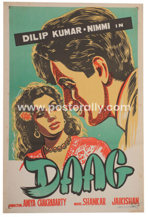 Daag Original Movie Poster. Directed by Amiya Chakravarty. Starring Dilip Kumar, Nimmi, Usha Kiran. Buy Original Vintage Bollywood Posters online.