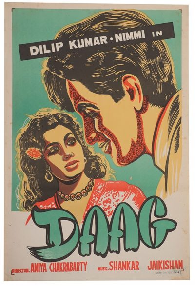 Daag Original Movie Poster. Directed by Amiya Chakravarty. Starring Dilip Kumar, Nimmi, Usha Kiran. Buy Original Vintage Bollywood Posters online.