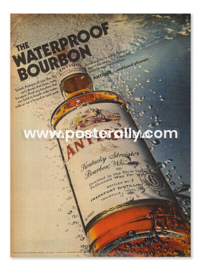 Buy Vintage Ad Prints online. Antique Bourbon (1967). Kitchen prints, Bar prints, Dining area prints. Reproductions of original vintage advertisements.