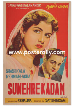 Buy Sunehre Kadam 1966 Original Bollywood Movie Poster. Starring Shashikala, Rehman, Agha. Buy Vintage Handpainted Bollywood Posters online.