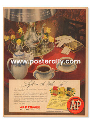 Buy Vintage Ad Prints online. A&P Coffee (1950). Buy Kitchen prints, Bar prints, Dining area prints - reproductions of original vintage advertisements.