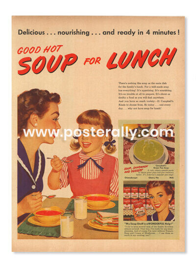 Campbell's Green Pea Soup (1950's). Buy Vintage Ad Prints online - food, liquor etc. Buy Kitchen prints, Bar prints, Dining area prints for home decor.