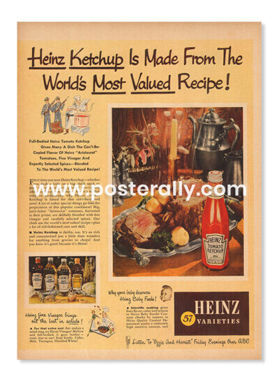 Heinz Ketchup (1948). Buy Vintage Ad Prints online - food, liquor etc. Buy Kitchen prints, Bar prints, Dining area prints for home decor.