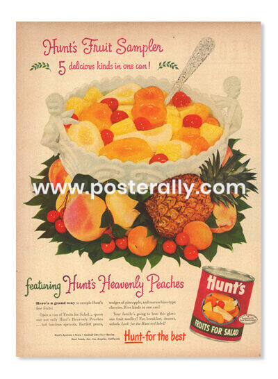 Hunt's Fruits Sampler (1948). Buy Vintage Ad Prints online - food, liquor, beverages. Buy Kitchen prints, Bar prints, Dining area prints for home decor.