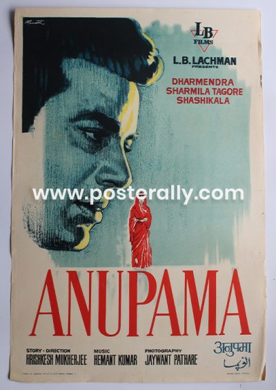 Buy Anupama 1966 Original Bollywood Movie Poster. Starring Dharmendra, Sharmila Tagore, Shashikala and Surekha Pandit. Directed by Hrishikesh Mukherjee.