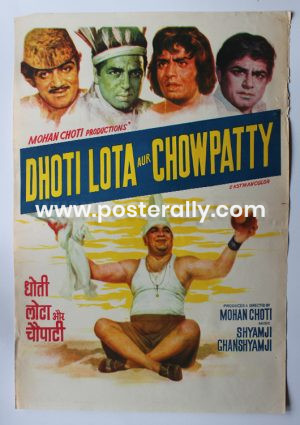 Buy Dhoti Lota Aur Chowpatty 1975 Original Bollywood Movie Poster. Starring Dharmendra, Mohan Choti, Sanjeev Kumar Bindu Helen. Directed by Mohan Choti.