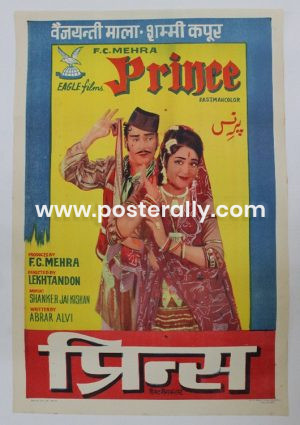 Buy Prince 1969 Original Bollywood Movie Poster. Starring Shammi Kapoor, Vyjayanthimala, , Ajit, Helen, Leela Chitnis and Asit Sen. Directed by Lekh Tandon.