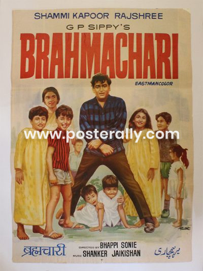 Buy Brahmachari 1968 Bollywood Movie Poster. Starring Shammi Kapoor, Rajshree, Pran, Mumtaz, Jagdeep, Sachin and Asit Sen. Directed by Bhappi Sonie.
