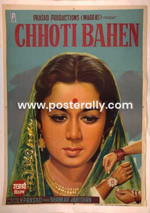 Buy Chhoti Bahen 1959 Original Bollywood Movie Poster. Starring Balraj Sahni, Rehman, Shyama. Directed by L V Prasad. Vintage Bollywood Posters.