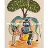 Lord Krishna Kalighat Painting. Buy Kalighat Paintings online. Indian Folk Art Paintings from West Bengal for sale. Buy rare vintage art online India.