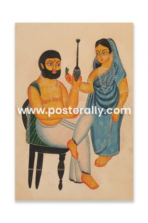 A Babu and Bibi Kalighat Painting. Buy Kalighat Paintings online. Indian Folk Art Paintings from West Bengal for sale. Buy rare vintage art online India.
