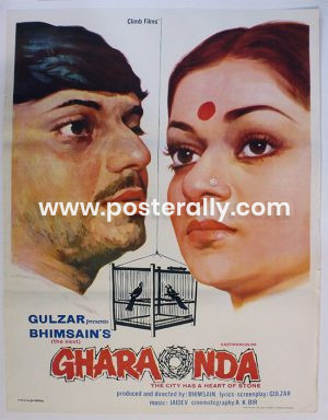 Buy Gharaonda 1977 Bollywood Movie Poster. Starring Amol Palekar, Zarina Wahab, Shreeram Lagoo and Jalal Agha. Directed by Bhimsain. Vintage Bollywood