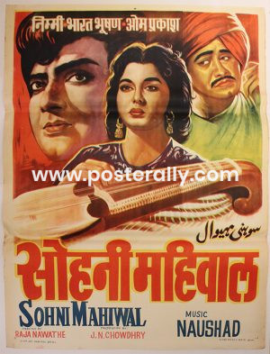 Buy Sohni Mahiwal 1958 Bollywood Movie Poster. Starring Bharat Bhushan and Nimmi. Directed by Raja Nawathe. Vintage Bollywood Posters online.