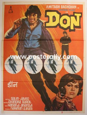 Buy Don 1978 Original Bollywood Movie Poster. Starring Amitabh Bachchan, Zeenat Aman, Pran, Helen. Directed by Chandra Barot. Buy Bollywood Posters online.