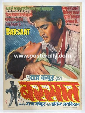 Barsaat (1949) Original Vintage Bollywood Movie Poster. Starring Raj Kapoor and Nargis. 100% authenticity guaranteed. Shipping worldwide.