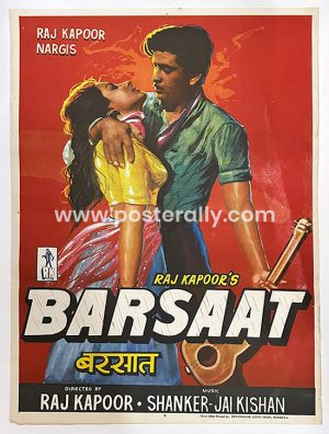 Barsaat (1949) Original Vintage Bollywood Movie Poster. Starring Raj Kapoor and Nargis. 100% authenticity guaranteed. Shipping worldwide.